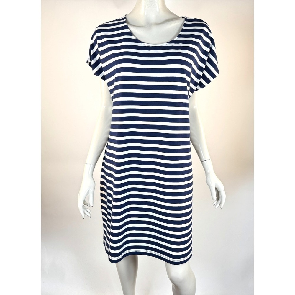 Lands End Striped T-Shirt Dress Women P L NWT Short Sleeve Stretch Pima Cotton